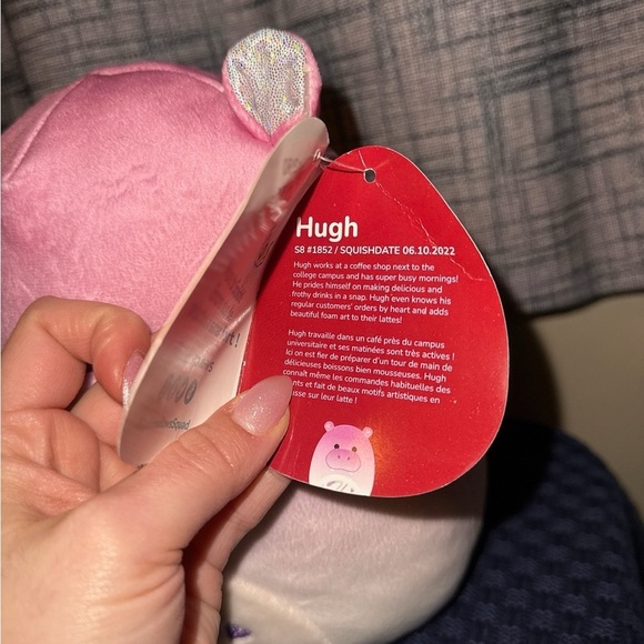 Squishmallows NWT Valentines Day Gift 2023 H Hugh Hippo 8” Pink Hearts - Picture 3 of 5
